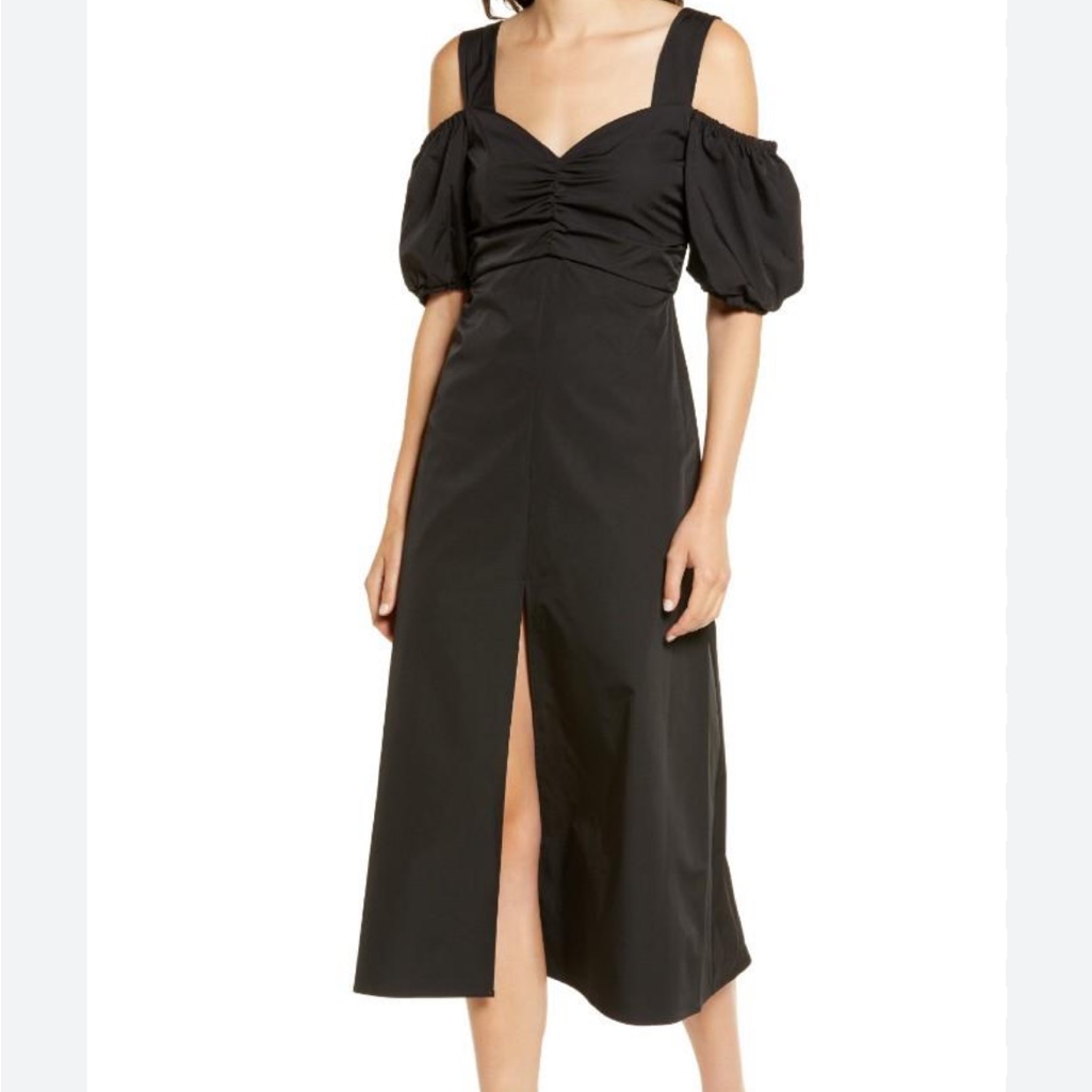 Topshop Black Taffeta Bardot Midi Dress - Size 6